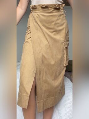 Zara Camel Tan Trench Wrap skirt with Utility Pocket Suede